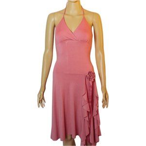 Pink Summer Dress with Halter Top and Drape at Bottom. Size M. #4-0203
